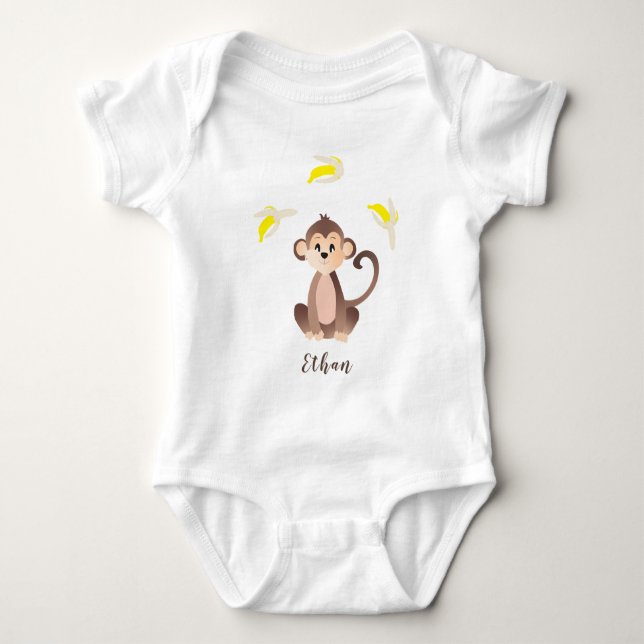 Little Monkey Jungle Animal Kids Name Personalize Baby Bodysuit (Front)