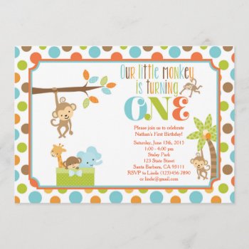 Little Monkey Jungle Animals First Birthday Invita Invitation by Pixabelle at Zazzle