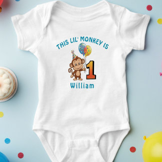 Little Monkey Kids 1st Birthday Personalized  Baby Bodysuit