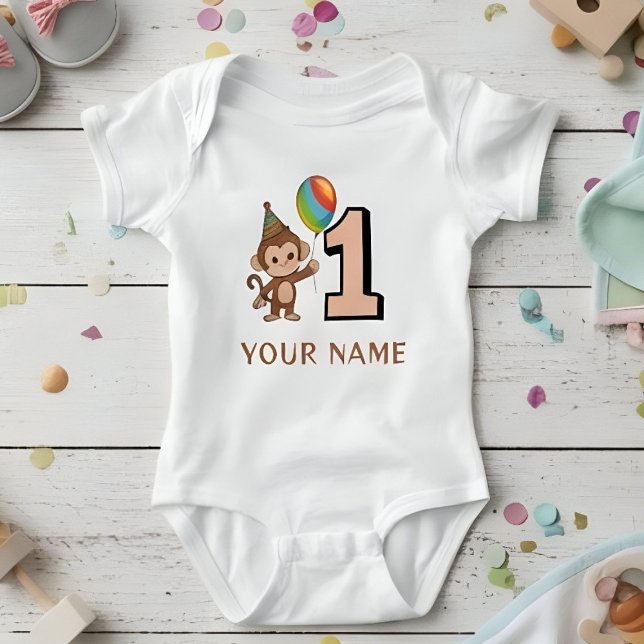 Little Monkey Kids 1st Birthday Personalized  Baby Bodysuit (Creator Uploaded)