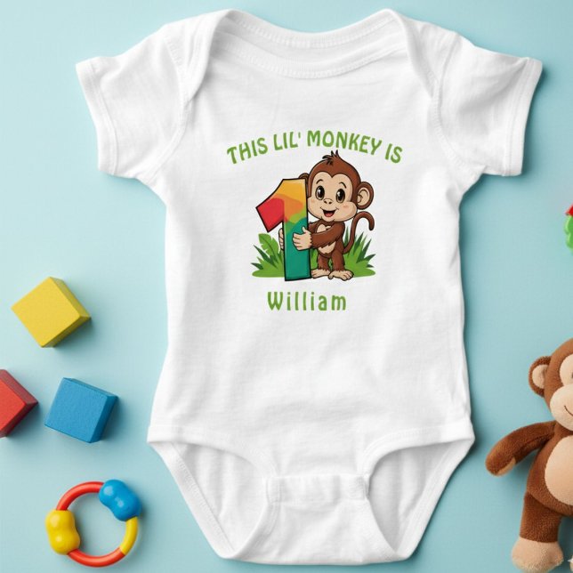 Little Monkey Kids 1st Birthday Personalized Baby  Bodysuit (Creator Uploaded)