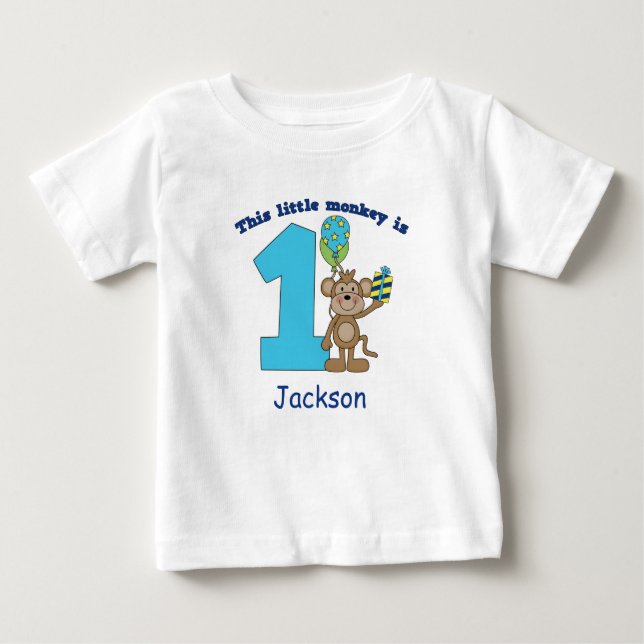 Little Monkey Kids 1st Birthday Personalized Baby T-Shirt (Front)