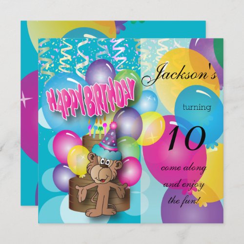 Little Monkey Kids Birthday Party Invitation