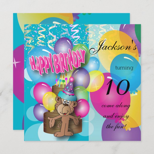 Little Monkey Kids Birthday Party Invitation (Front/Back)