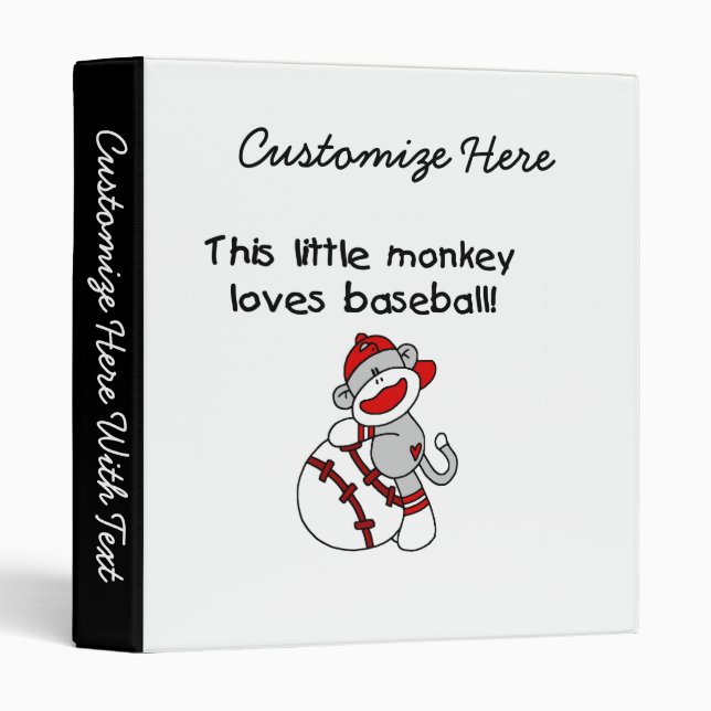 Little Monkey Loves Baseball  T-shirts and Gifts 3 Ring Binder (Front/Spine)