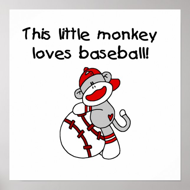Little Monkey Loves Baseball  T-shirts and Gifts Poster (Front)