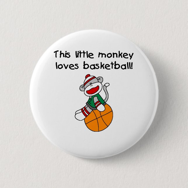 Little Monkey Loves Basketball Pinback Button (Front)