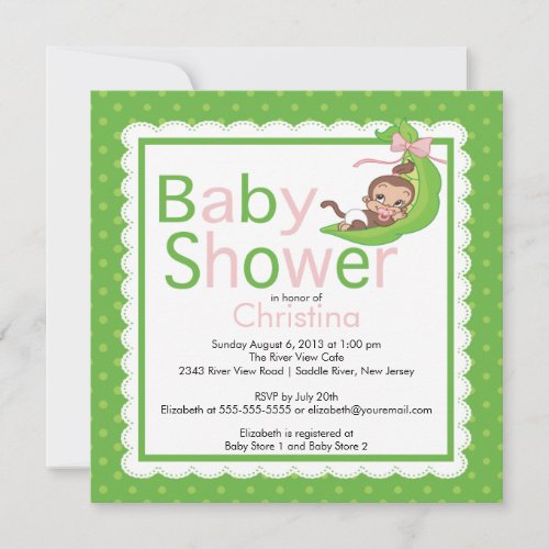 Little Monkey Pea Pod Baby Shower Invitations