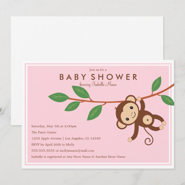 Little Monkey - Pink | Baby Shower Invite (Front/Back)