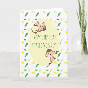Little Monkey Tropical Leaf Banana Peels Birthday Card