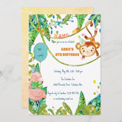 Little Monkey Tropical Party Time Invitation