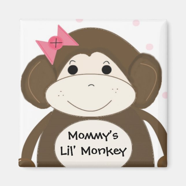 Little Monkey with a Pink Hair Bow Magnet (Front)