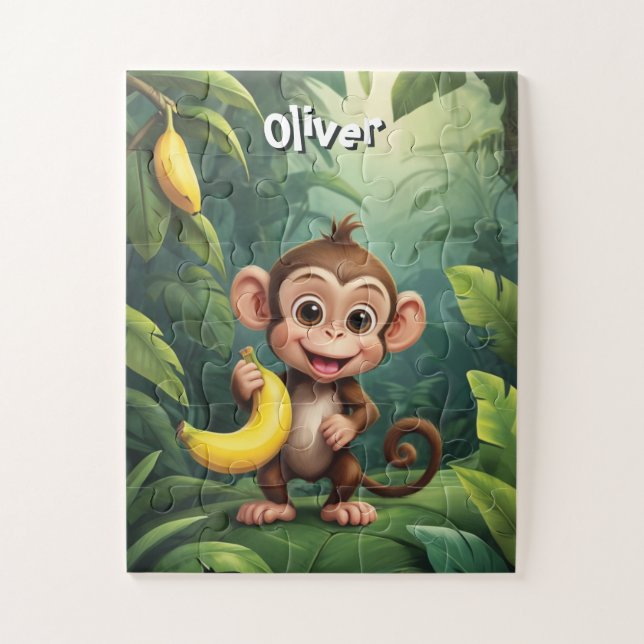Little Monkey with Banana Personalized Jigsaw Puzzle (Vertical)
