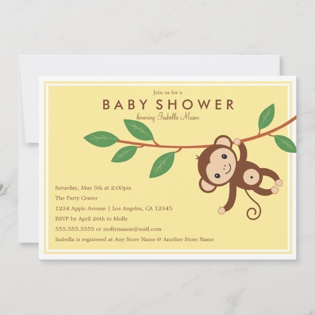 Little Monkey - Yellow | Baby Shower Invite (Front)
