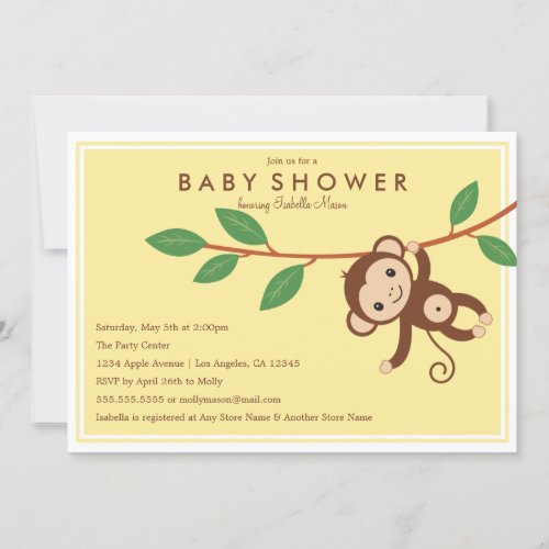 Little Monkey _ Yellow  Baby Shower Invite