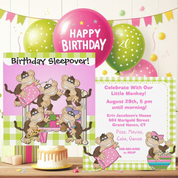 Little Monkeys Birthday Sleepover Invites by kids_birthdays at Zazzle