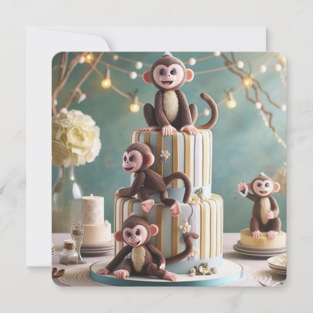 LITTLE MONKEYS ON A BIRTHDAY CAKE  INVITATION (Front)