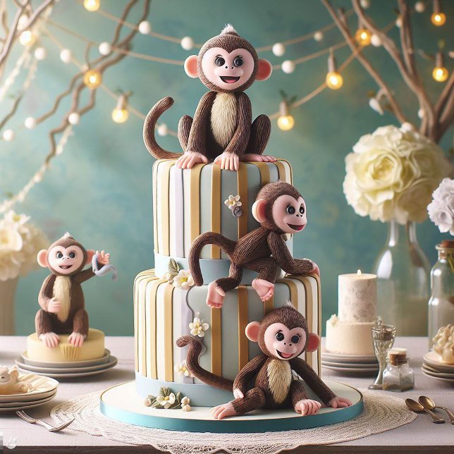 LITTLE MONKEYS ON A BIRTHDAY CAKE  INVITATION (Creator Uploaded)