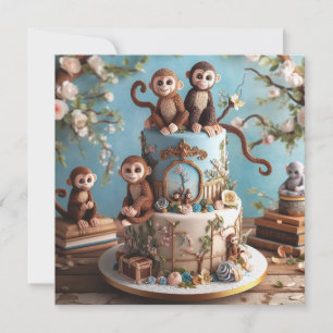 LITTLE MONKEYS THEMED BIRTHDAY CAKE INVITATION