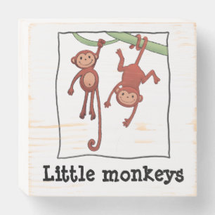 Little monkeys wooden box sign
