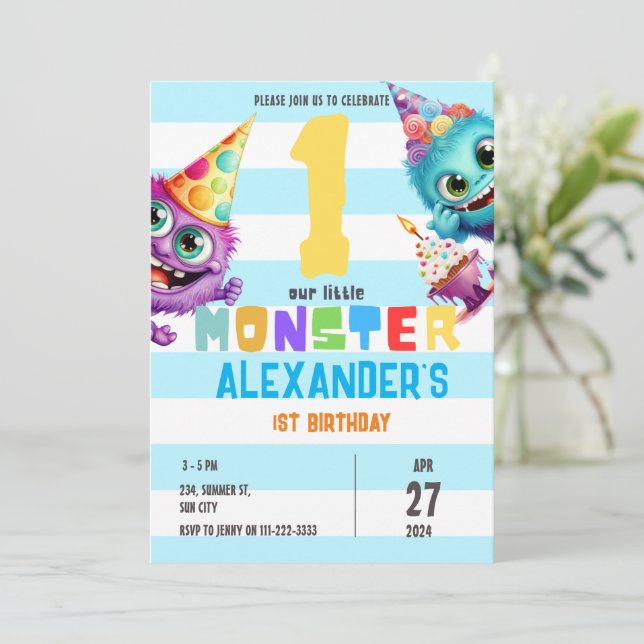 Little Monster 1st 2nd 3rd 4th 5th 6th 7 Birthday Invitation (Standing Front)