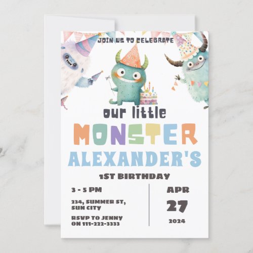 Little Monster 1st 2nd 3rd 4th 5th 6th Birthday  Invitation