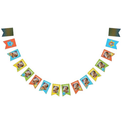 Little Monster 1st birthday decor monthly photo Bu Bunting Flags