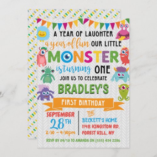Little Monster 1st Birthday Invitation