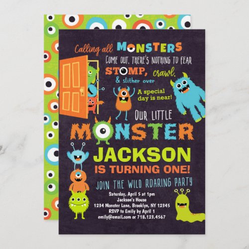 Little Monster 1st Birthday Invitation Boys