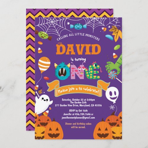 Little monster 1st birthday party Halloween theme Invitation