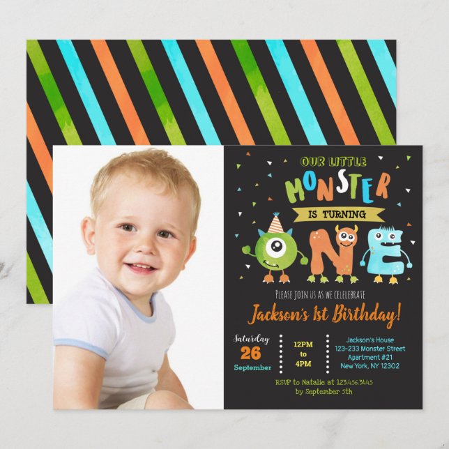 Little Monster 1st Birthday Party Invitations (Front/Back)