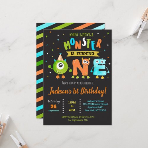 Little Monster 1st Birthday Party Invitations Boy