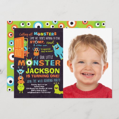 Little Monster 1st Birthday Photo Invitation