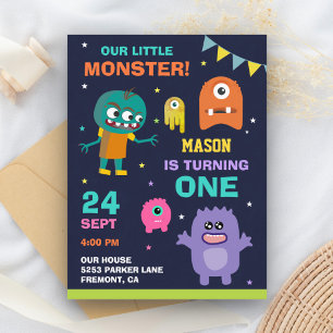 Little Monster 1st First Birthday Party Invitation Postcard