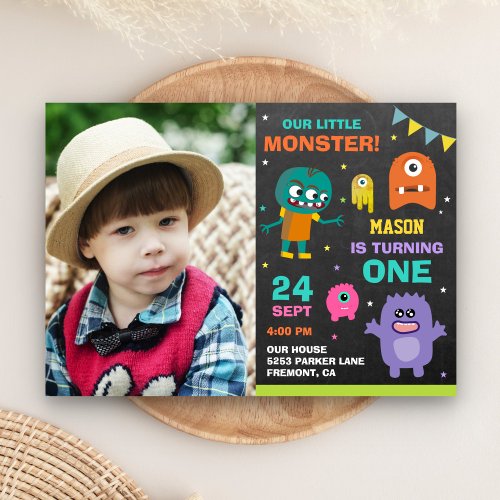 Little Monster 1st Photo Birthday Party Invitation