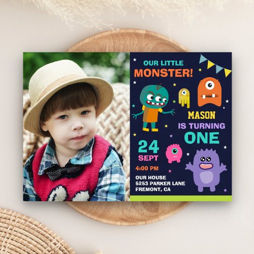 Little Monster 1st Photo Birthday Party Invitation