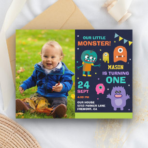 Little Monster 1st Photo Birthday Party Invitation Postcard