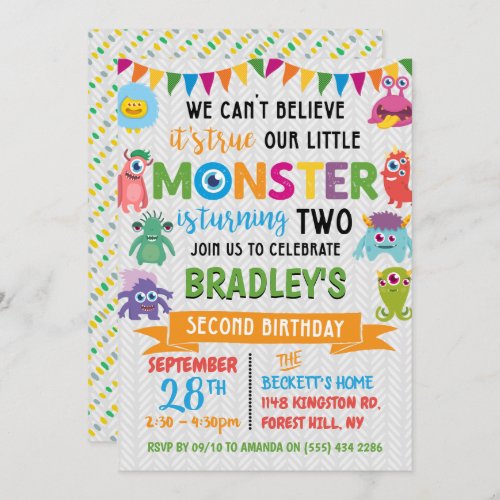 Little Monster 2nd Birthday Invitation