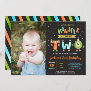 Little Monster 2nd Birthday Party Invitations Boy by SugarPlumPaperie at Zazzle