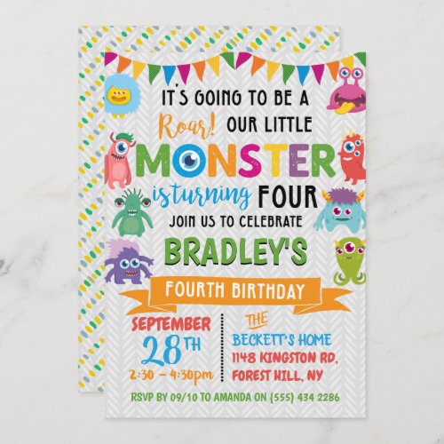 Little Monster 4th Birthday Invitation