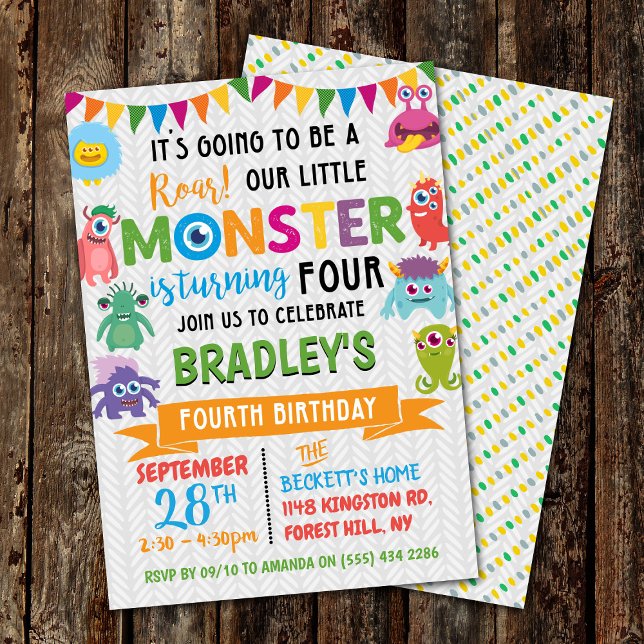 Little Monster 4th Birthday Invitation (Creator Uploaded)