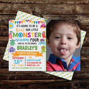 Little Monster 4th Birthday Photo Invitation