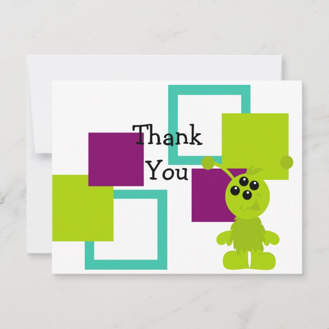 Little Monster Alien Creatures Thank You Card (Front)