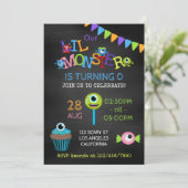 Little Monster any age photo birthday chalkboard Invitation (Standing Front)