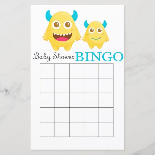 Little Monster baby shower bingo card