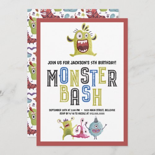 Little Monster Bash Birthday Invitation