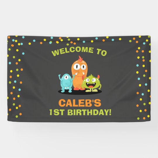 Little Monster Birthday Banner Boy Chalk Confetti Zazzle Com