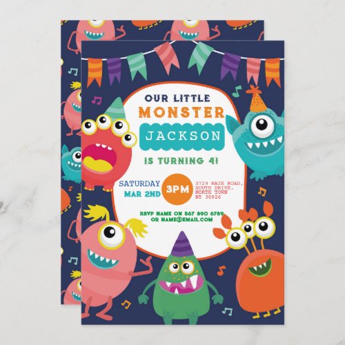 Little Monster Birthday Fun Girl Boys Invite