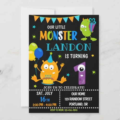 Little monster birthday invitation for boy