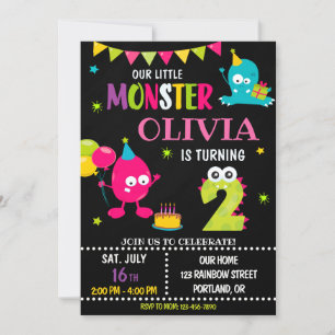 Little monster birthday invitation for girl